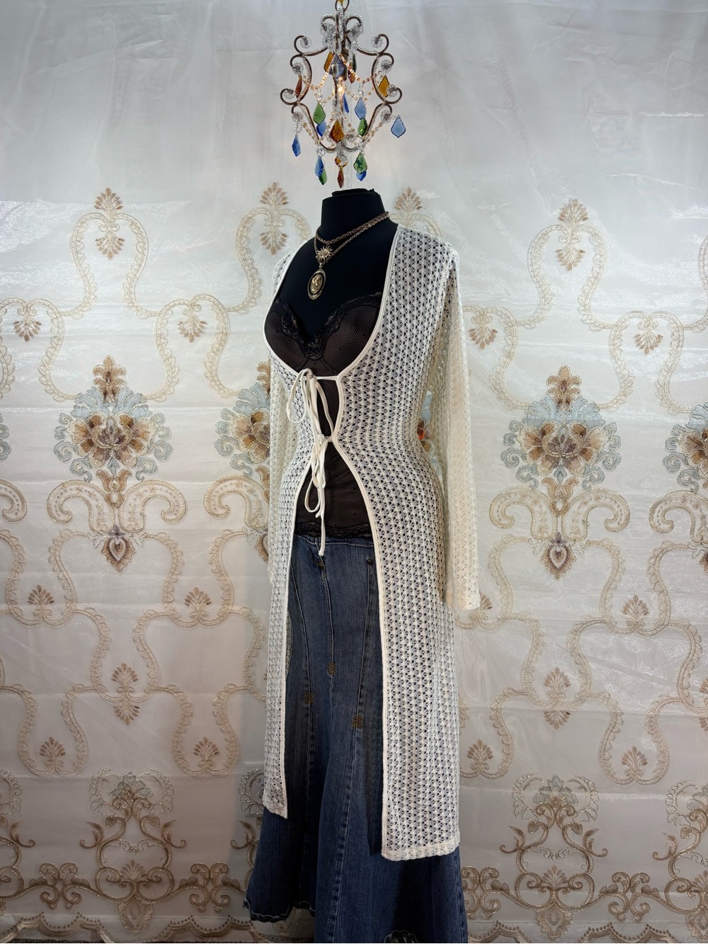 ✨Vintage Y2K Boho Ivory Cotton Crochet Duster✨